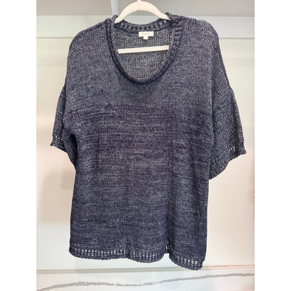 Oddi Women's Short-Sleeve Knit Sweater Shirt Blouse Size M/L Navy - Picture 2 of 8